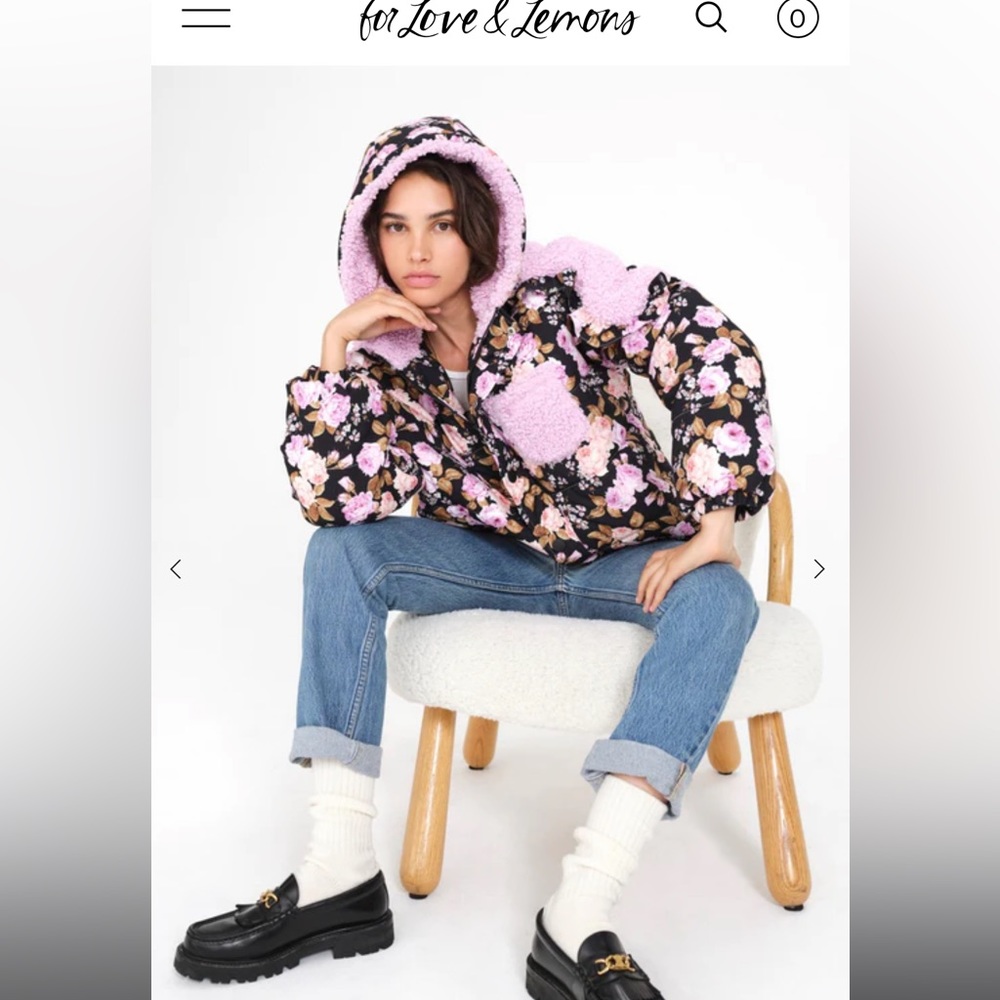 For Love and Lemons puffer jacket with ruffle trim